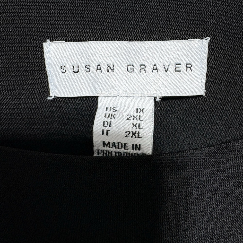 Susan Graver Tunic 1X Black Tiered 3/4 Sleeve Liquid Knit Stretch Blouse - Picture 7 of 8